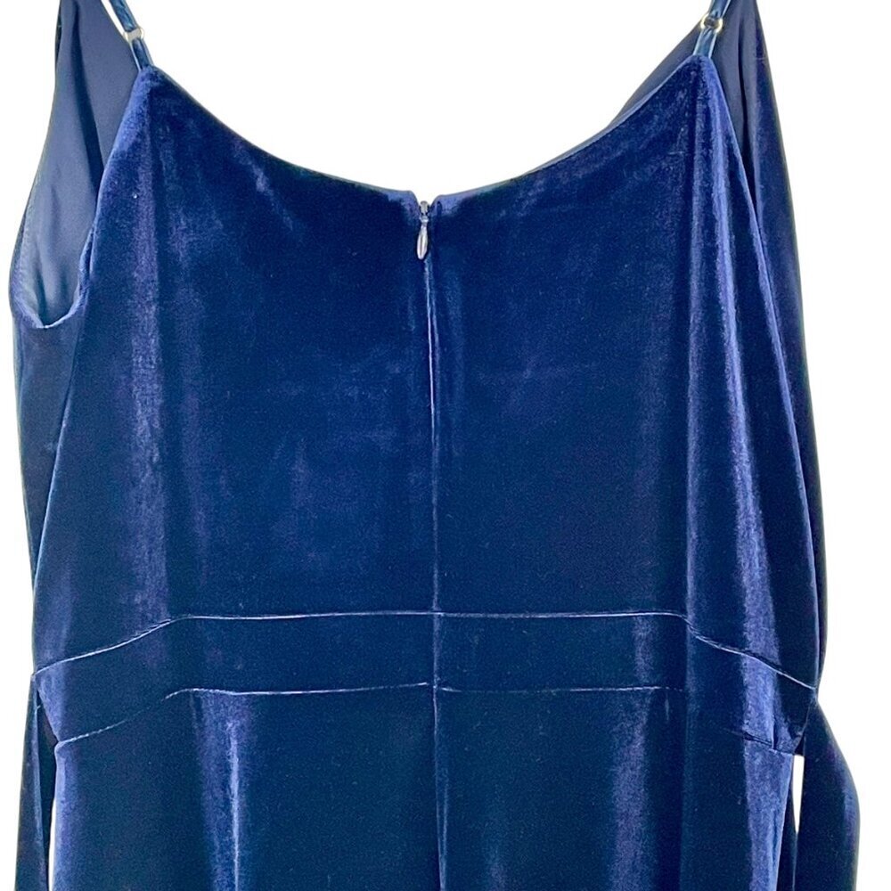 Ali & Jay Navy Velvet Faux Wrap Tie Waist Midi Dress Adjustable Straps L - Picture 9 of 16